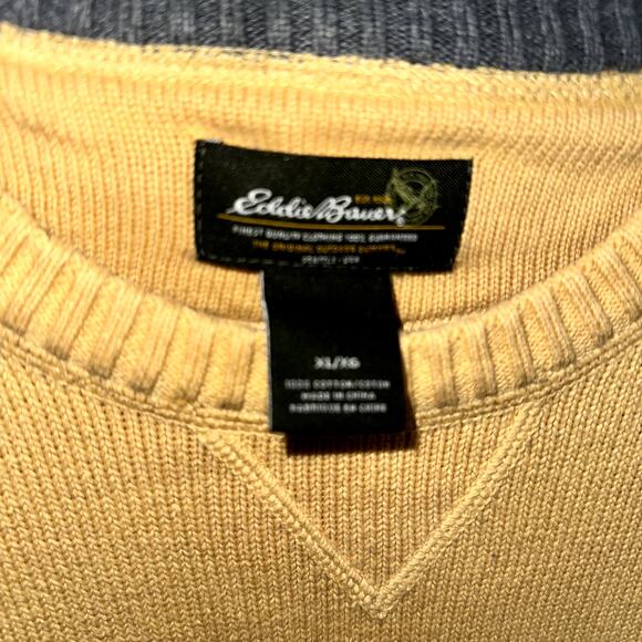 Eddie Bauer Mens Size XL Yellow Crew Neck Pullover Tight Knit Sweater - Picture 2 of 8